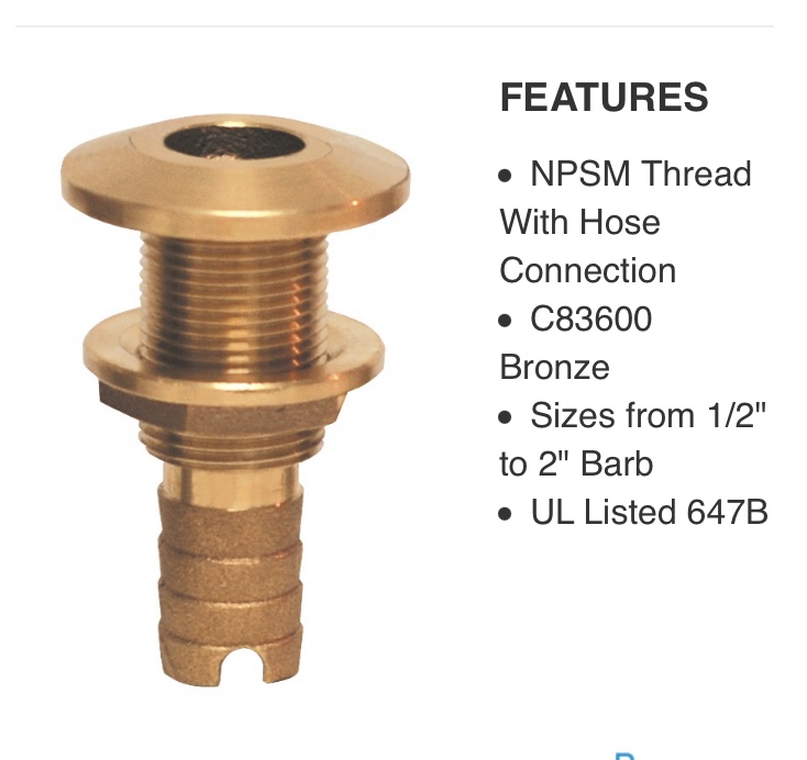 This combo bronze mushroom and hose barb can be had in 2” ID from Groco. But it would need to be mounted vertically in the counter. So far, it’s the best solution.