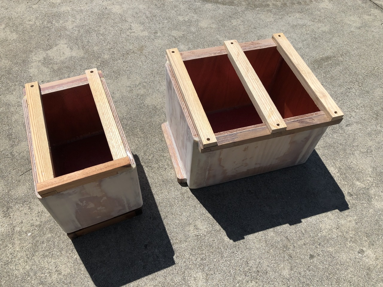 Boxes with ash brackets to secure the batteries.