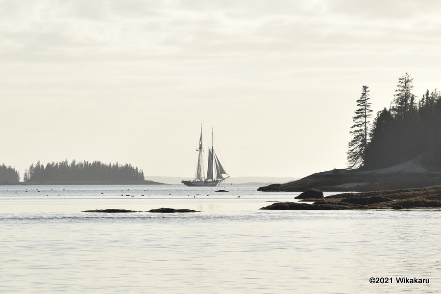 Schooner Mary Day sails past the eastern end of Hell's Half Acre