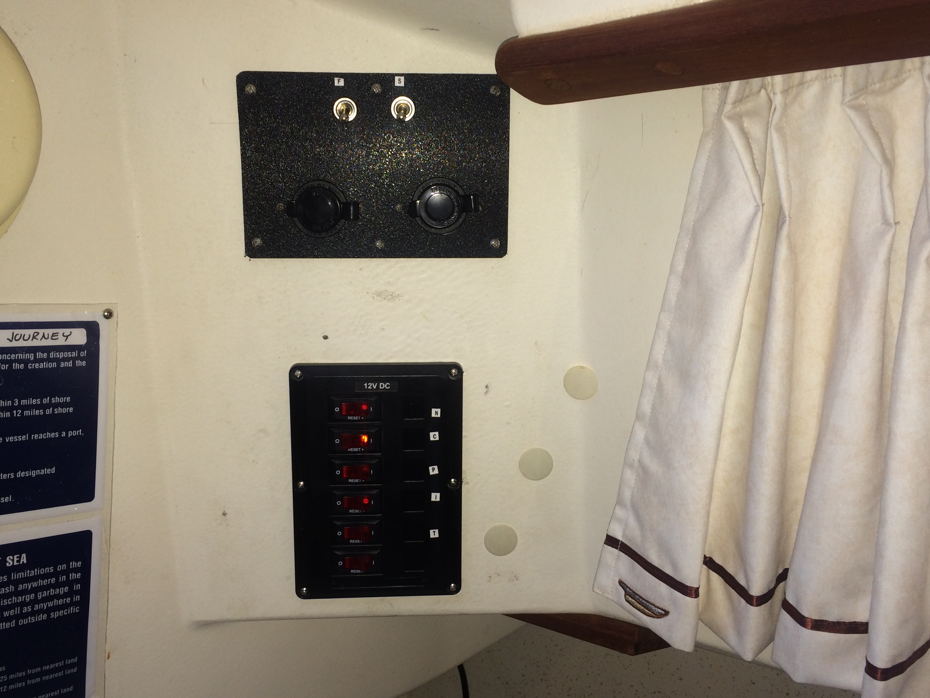 New 12 V panel, switches and plugs (before labels were installed)