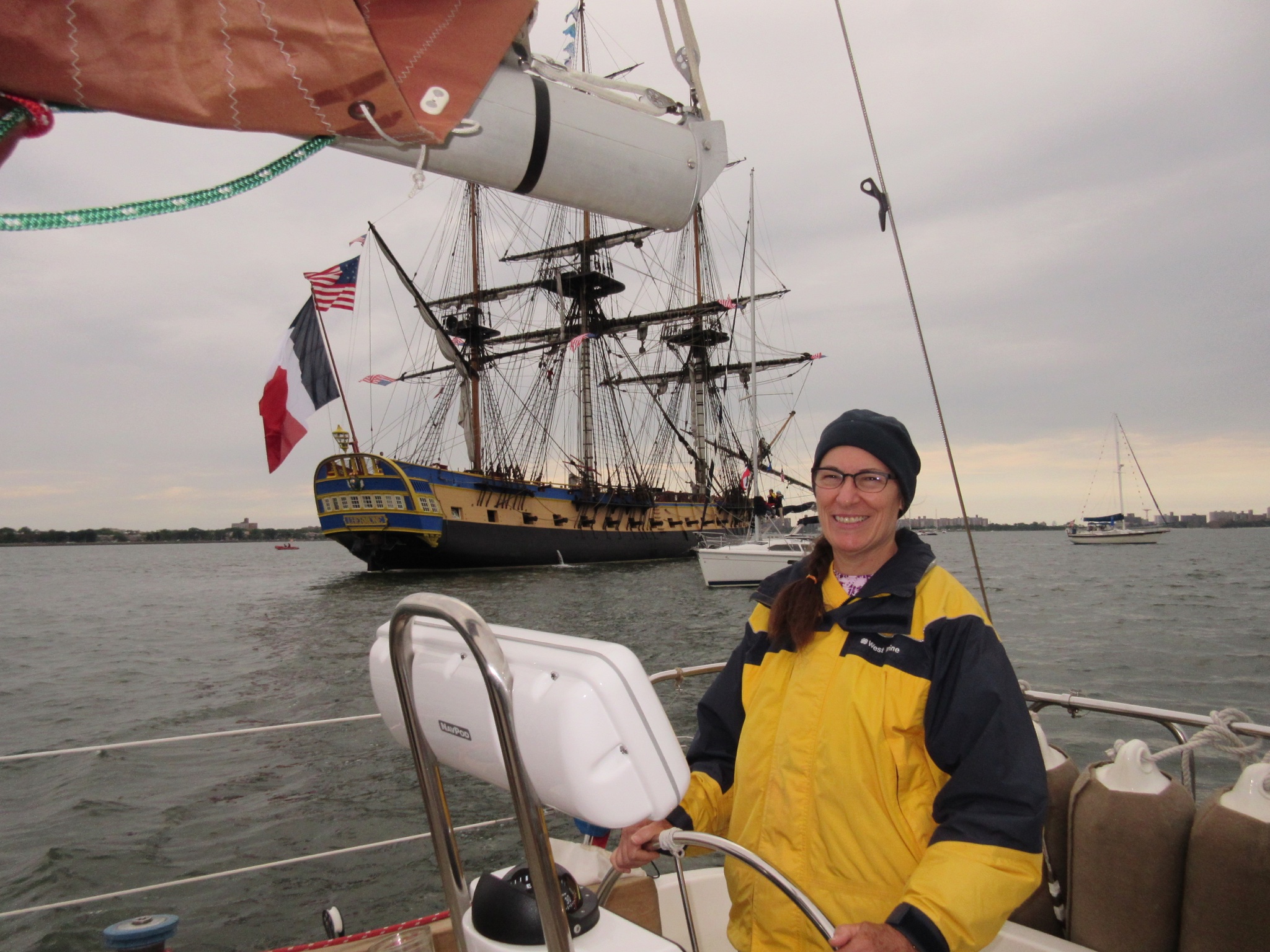 Me, Realization and l'Hermione in the staging area at Gravesend Bay