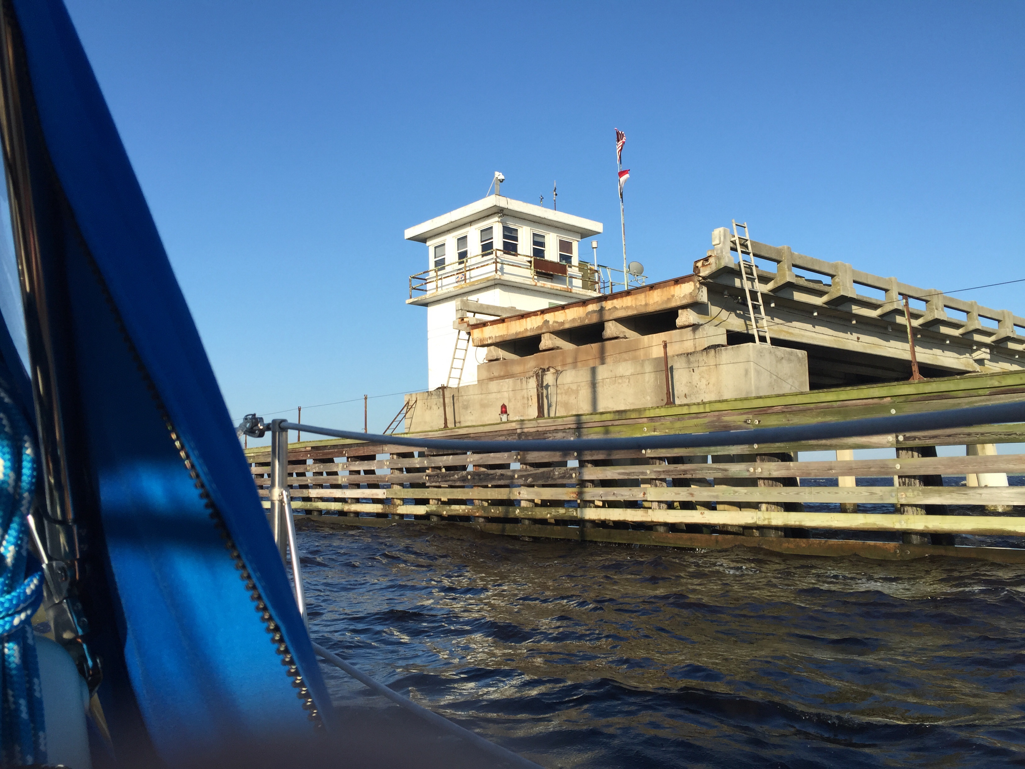 Passing through the Alligator River swing bridge on our way to Belhaven, NC.