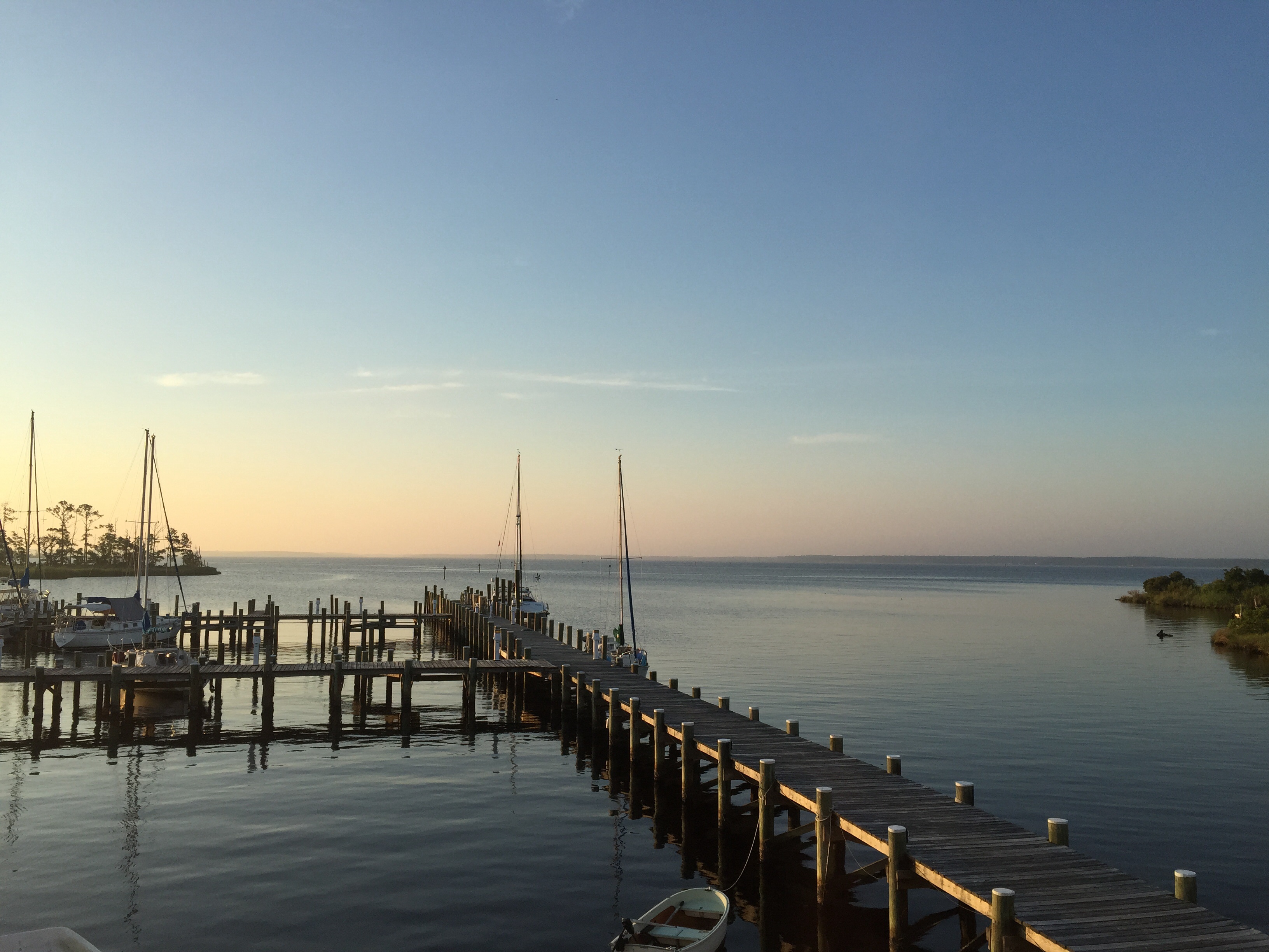 Dowry Creek Marina in Belhaven, NC at sunrise on our last leg back to Oriental, NC.