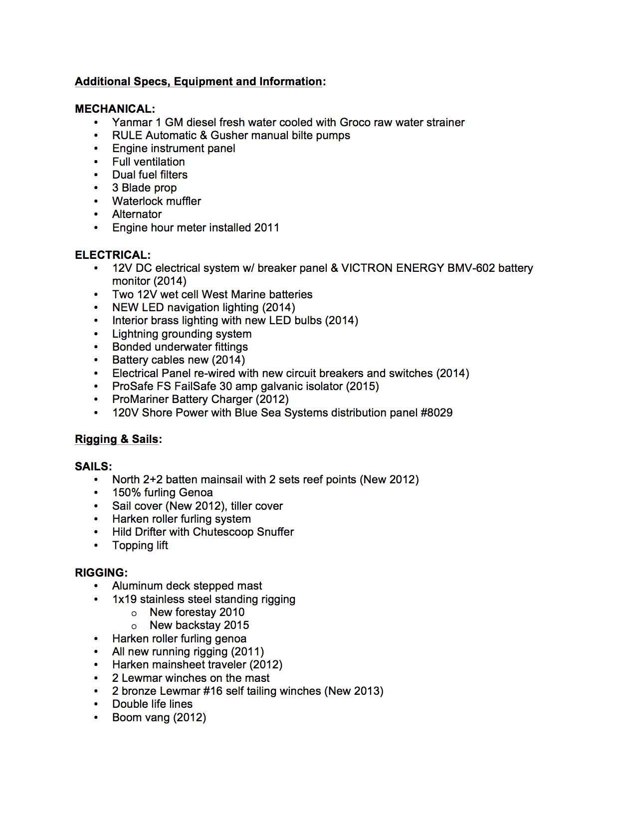 Boat description and equipment, pg. 2