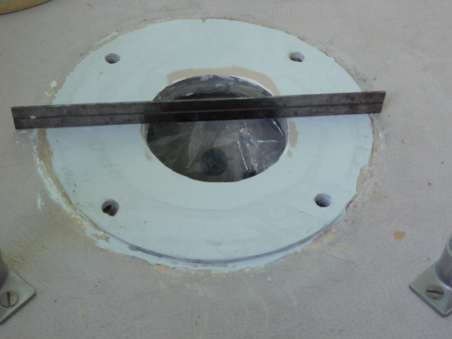 Flat pedestal mounting surface awaiting barrier coat.