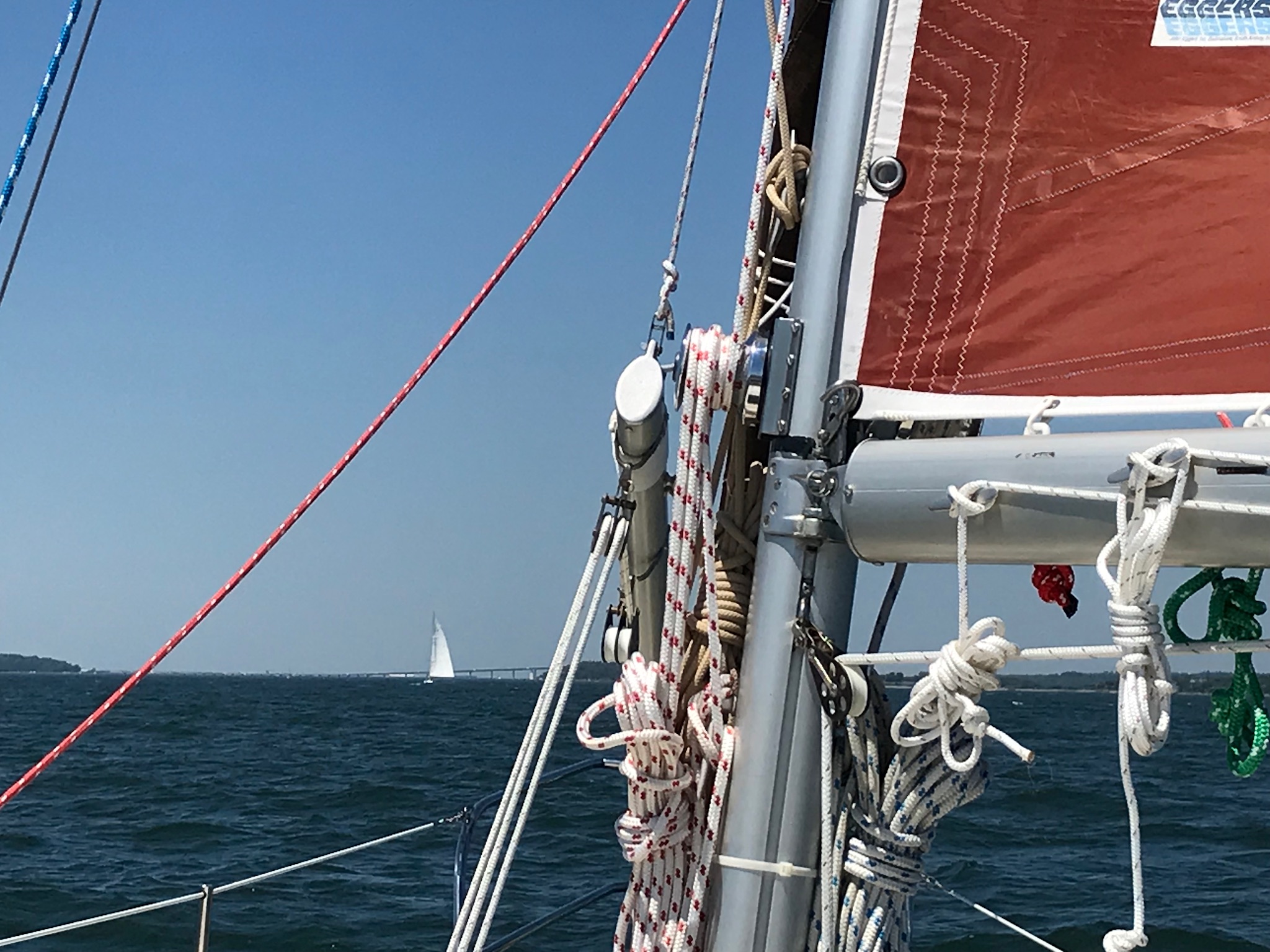 Traveling northward up Narragansett Bay’s West Passage to Dutch Harbor with the wind on our butt.