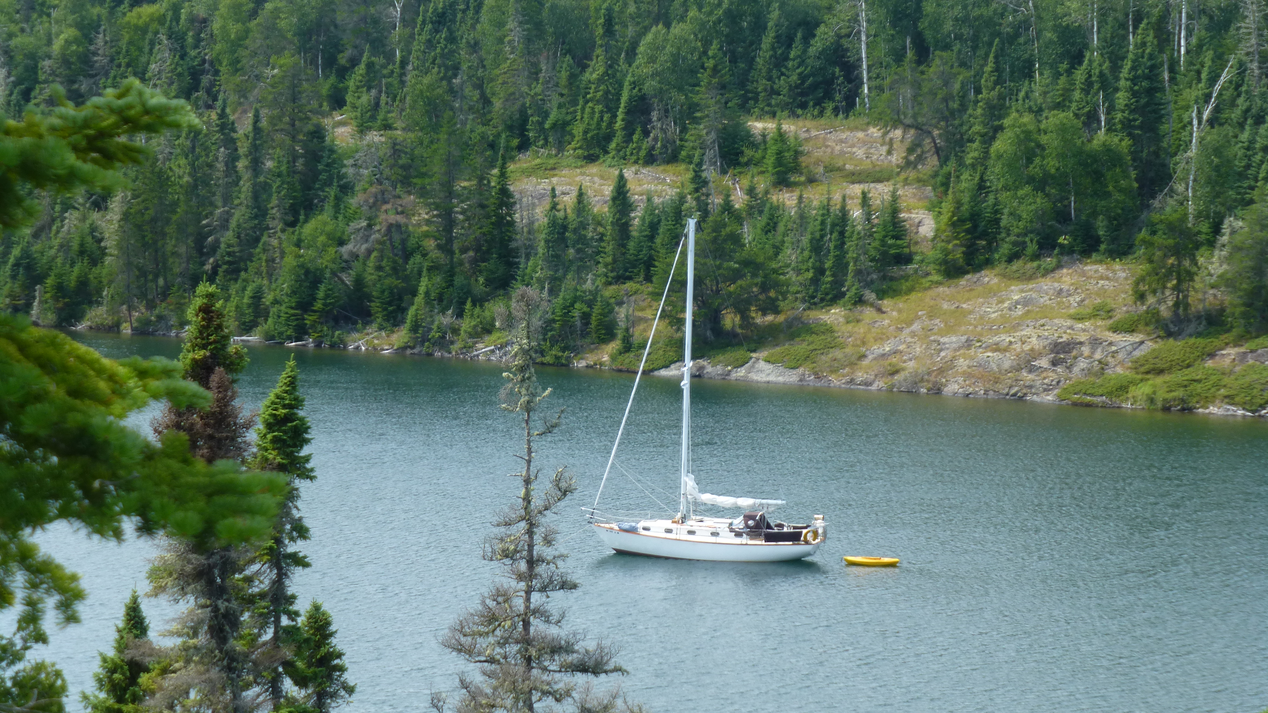 Femme back in beautiful Chippewa Harbour, Isle Royale National Park.