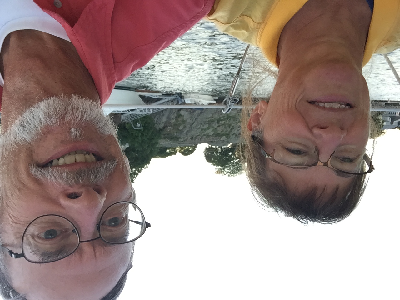 19 Jul 2018.  Cathy Monaghan and Bruce Halley aboard Realization in Marblehead, MA.
