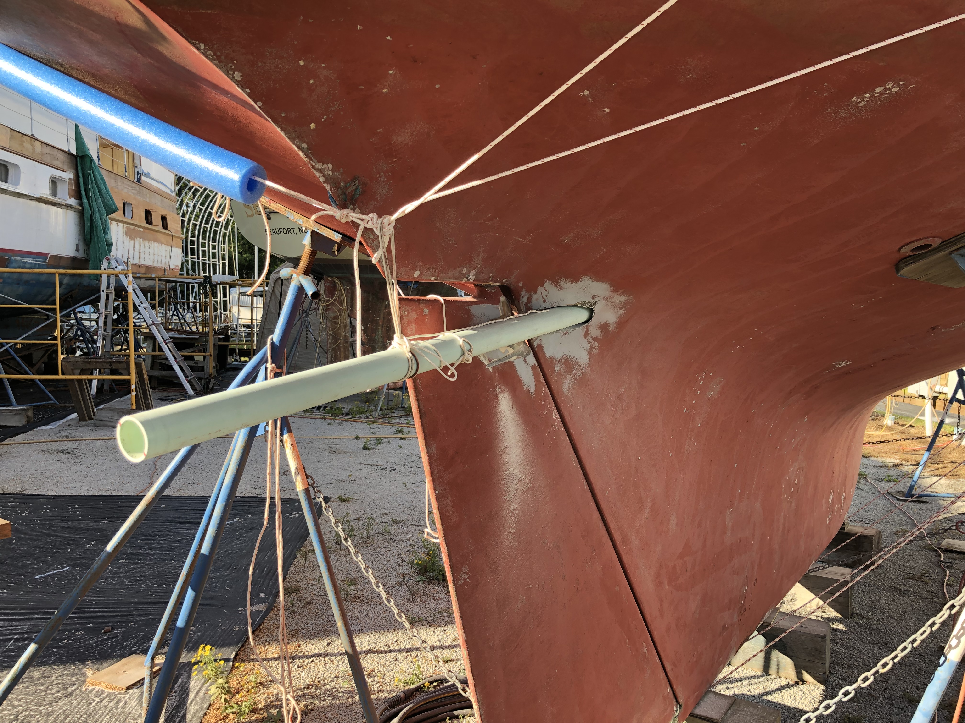 The stern tube fits with some extra room necessary to allow a just right fit and space for epoxy to be forced in around the tube.